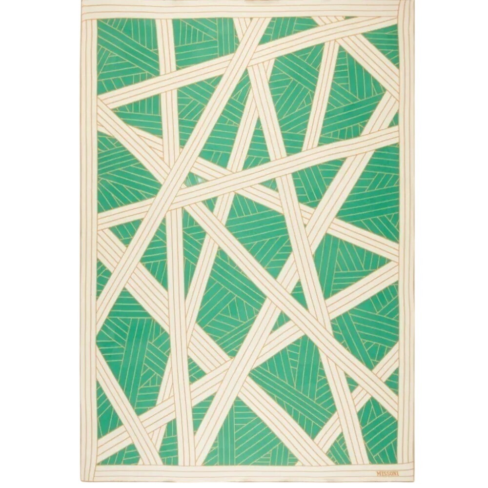 Missoni Milano Italy Nastri Throw Blanket Green White Wool Cashmere Silk 135x190